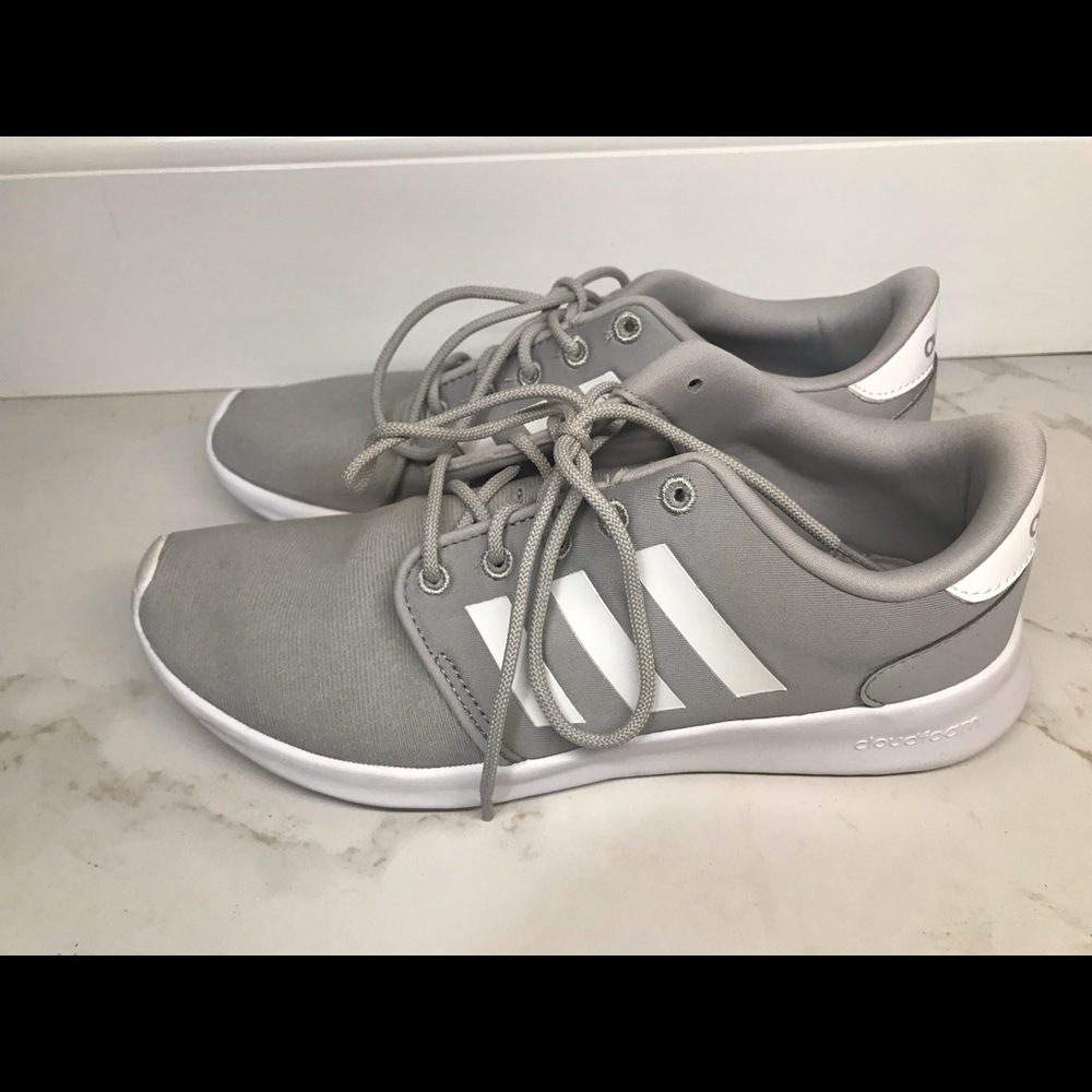 Gray adidas running shoes